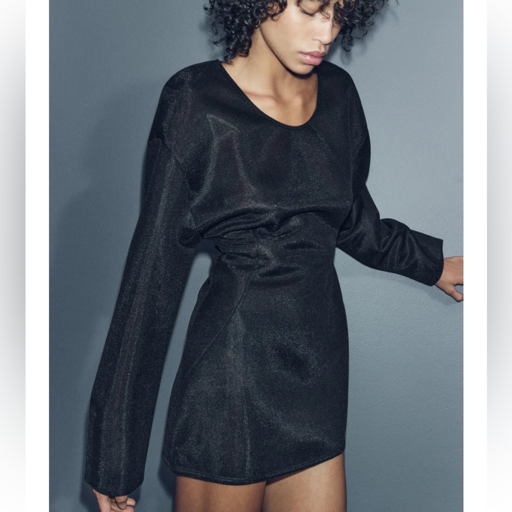 Zara black mesh organza thick long top / mini dress - Picture 10 of 10